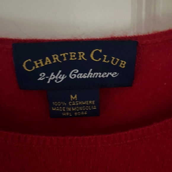 Charter Club 2 ply Cashmere Red Crew Neck Sweater Sz medium - Picture 5 of 6